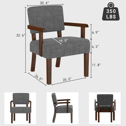 Accent Chair, Armchair with Solid Wood Frame and Legs, Gray | Living Room Chairs with Soft Thicken Cushion, Comfy Reading Chair for Bedroom, Waiting Room, Home Office, Easy Assembly - color: Linen Gray, size: One Chair