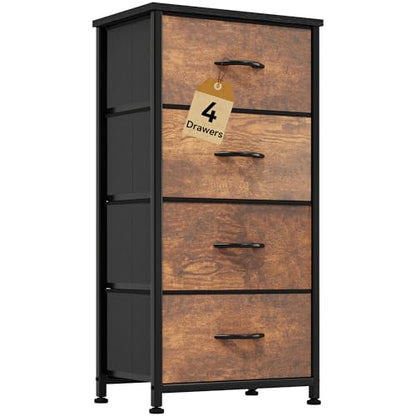 DWVO Dresser with 4 Drawers - Fabric Storage Tower | Organizer Unit for Bedroom, Living Room, Hallway, Closets - color: Rustic Brown, style: 4-Drawer