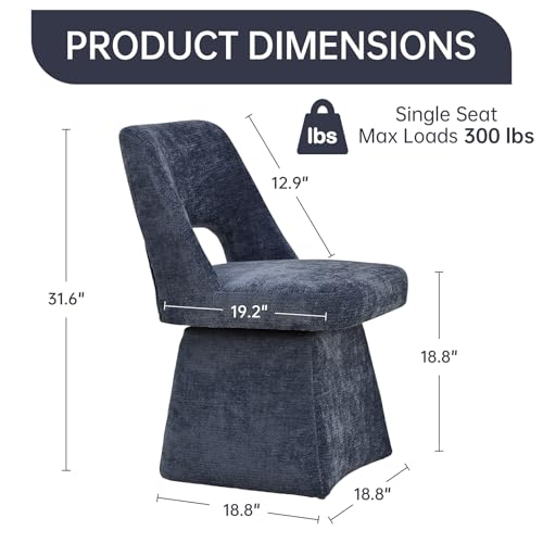 VKNOW Upholstered Swivel Dining Chair with Curved Open Back | Modern Dining Room Chairs with Chenille Fabric, Space-saving, Easy Assembly, for Dining Room, Living Room, Bedroom, Blue - color: Blue