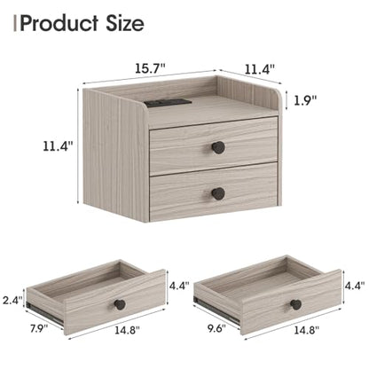 Floating Nightstand Set of 2 with 2 Storage Drawers and Charging Station | Wood Wall Mounted Bedside End Table Modern Night Stands set 2 for Bedroom,Small Space,Grey Black - color: Grey-black