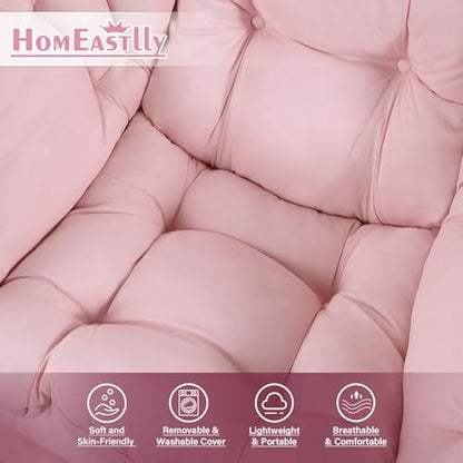 Lazy Chair with Ottoman, Soft Comfy Chair for Bedroom, Pink | Reading Accent Lounge Chair with folding Foot Stool for Living Room Dorm Apartment, sturdy metal frame - color: Pink