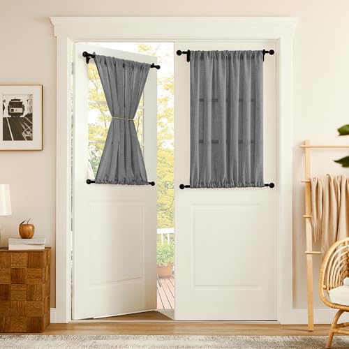 Tollpiz Small Linen Door Curtains Doorway Semi Sheer Curtain Room Divider Light Filtering Drape Dual Rod Pocket Boho Window Curtains for Closet, 25 x 40 inches Long, Dark Grey, 1 Panel - color: Dark Grey, size: 25"W x 40"L (Pack of 1)