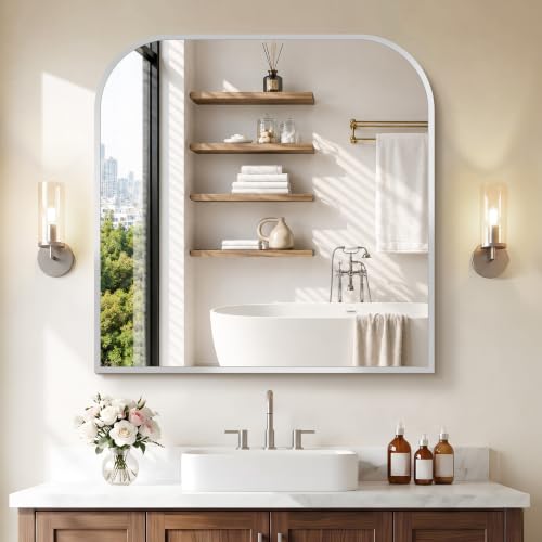 COFENY Bathroom Mirror, 30x30 inch Silver Square Wall Mounted Mirror with Thin Frame, Bathroom Vanity Mirrors for Over Sink, Entryway, Living Room, Bedroom - color: Silver, size: 30"L x 30"W