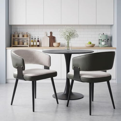 Dining Chairs Set of 2, Modern Woven Fabric Kitchen Chairs | Woven Fabric Upholstery, Curved Back, Metal Legs, Dining Room, Kitchen, Breakfast Nook, Restaurant, Cafe, Beige Woven - color: Beige Woven, size: Set of 2