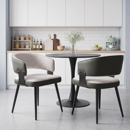 Dining Chairs Set of 2, Modern Woven Fabric Kitchen Chairs | Woven Fabric Upholstery, Curved Back, Metal Legs, Dining Room, Kitchen, Breakfast Nook, Restaurant, Cafe, Beige Woven - color: Beige Woven, size: Set of 2