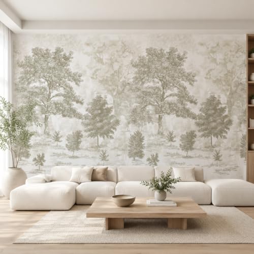 Vintage Forest Wall Murals Peel and Stick 177" W x 110" H Beige Tree Wallpaper Self-Adhesive Large Nature Landscapes Murals Canvas Wall Decor for Bedroom Bathroom - size: 177" W x 110" H