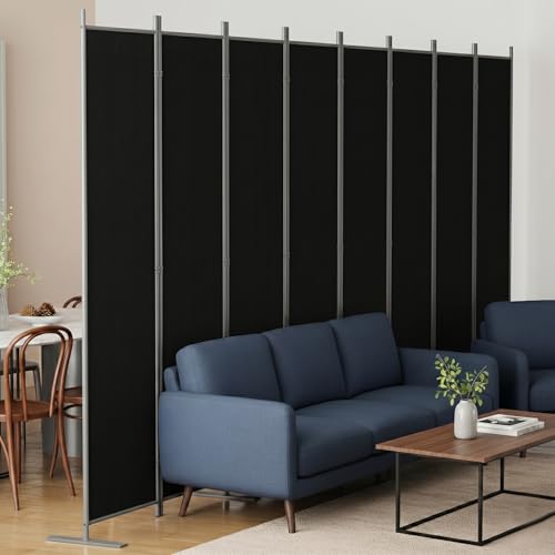 1-Panel 6 ft Tall Indoor Folding Room Divider, Portable Privacy Screen, Freestanding Partition Separator, Temporary Wall Separation for Bedroom, Office (Black, 8-Panel) - color: Black, size: 8-Panel