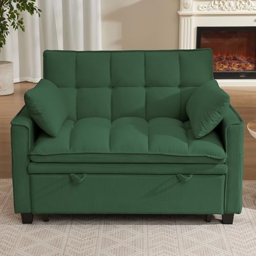 Convertible Sofa Bed, Loveseat Sleeper Sofa with Pull Out Bed and Adjustable Backrest, 3-in-1 Futon Couch for Living Room, Bedroom, Apartment, Green - color: Green, size: Pull Out Sofa Bed