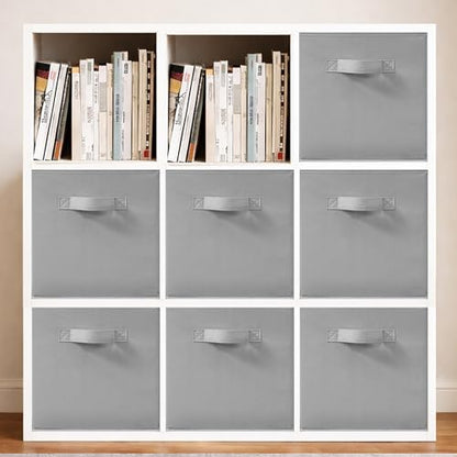 11 Inch Fabric Storage Bins, Storage Cubes, Collapsible Cube Storage Box, Fabric Closet Organizers with Handle for Home, Office, Shelf, Closets, Bedroom, Living Room, Grey, 7 Pack - size: 7 PACK