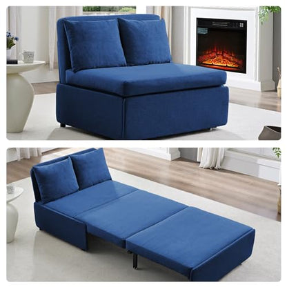BALUS 43" W Twin Size Sleeper Couch Bed Pull Out Sofa with Pullout Beds, 2 in 1 Convertible Linen Single Sleepers Sofas Chair with Foldable Mattress and Pillows for Small Space Apartment, Blue - color: Blue, size: Twin