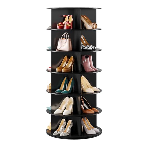 SpaceAid Black 6-Tier Spinning Rotating Shoe Rack Organizer, Shoe Display Tower Lazy Susan, Revolving Shoes Rack StorageOrganization, 360 Vertical Bags Holder Rotate Organizer - size: 6 Tier, 54.2" H