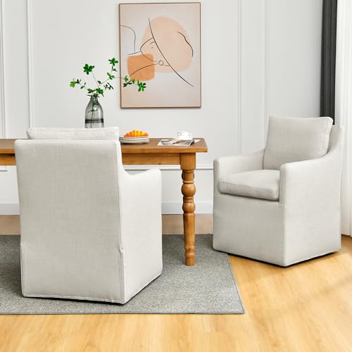 DUHOME Upholstered Dining Chairs Set of 2,Linen Accent Chair for Living Room,Single Sofa Chair with 4 Casters,Upholstered Arm Chair for Bedroom Reading Room Waiting Room Kitchen Dining Room - size: 2 pcs