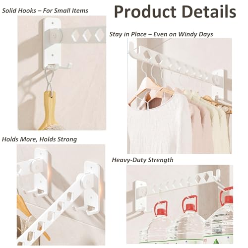 Wall Mounted Drying Rack, 8-Hole Clothes Rack Laundry Room, White | 8 Hanger Holes, No-Slide Design, Click-Stop Hinge 4 Angles, Rustproof Steel, Folds Flat 3.5cm, for Bathroom Balcony RV - size: 14 Inches - 2 Packs