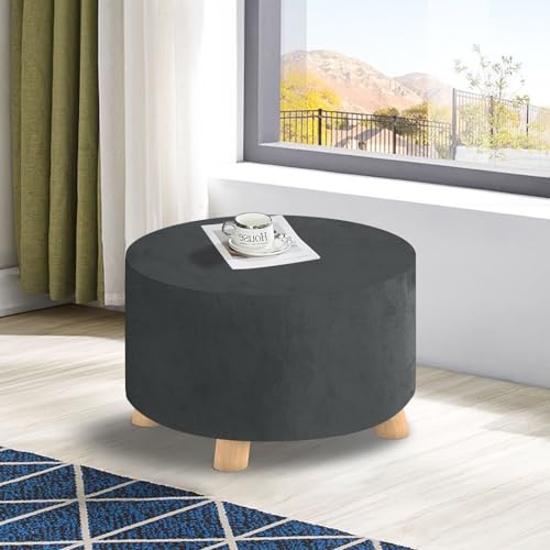 MAXIJIN Velvet Ottoman Slipcover - Round Foot Stool Cover, Washable Thick Storage Protector with Elastic Bottom (Medium, Grey) - color: Grey, size: 14"D x 14"W x 15"H