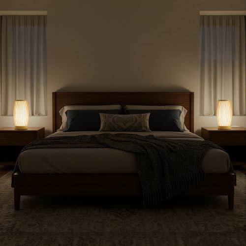 Set of 2 Small Table Lamps, 11" Japandi Bamboo Bedside Lamps with Beige Linen Shades, Boho Nightstand Lamps for Bedroom, Living Room, Dorm Room, Natural - color: Nature