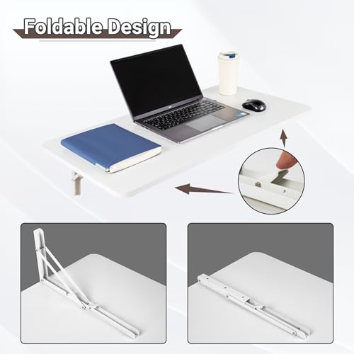 Neoaider Upgrade Wall Mounted Folding Table 31.5”L x 15.7”W, White | Laundry Folding Table with Heavy Duty Metal Collapsible Shelf Brackets, Wall Mounted Desk Fold Down for Small Spaces - color: White, size: 31.5" x 15.7"