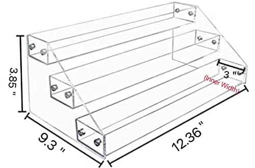 PMMASTO Widen Tiered Spice Rack, Seasoning Organizer, Clear Acrylic Vertical Shelves Can Organizer for Countertop, Cabinet, Pantry, Kitchen Organization and Storage - 3 Tier - size: Widen 3 Tier - inner width 3''