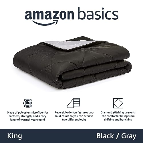 Amazon Basics Reversible Lightweight Microfiber All Season Comforter Blanket, King, Black/Grey - color: Black / Grey, size: King