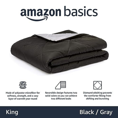 Amazon Basics Reversible Lightweight Microfiber All Season Comforter Blanket, King, Black/Grey - color: Black / Grey, size: King