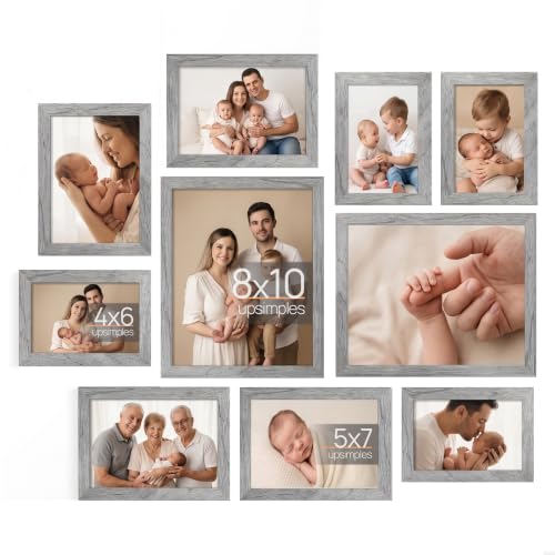 upsimples Picture Frames Set of 10, Including 8x10, 5x7, 4x6 Gray Frame | Multi Picture Frames Collage Wall Decor, Gallery Wall Frame Set, Gift For Christmas, Mothers' day, Wedding, Dorm, Living Room - color: Gray
