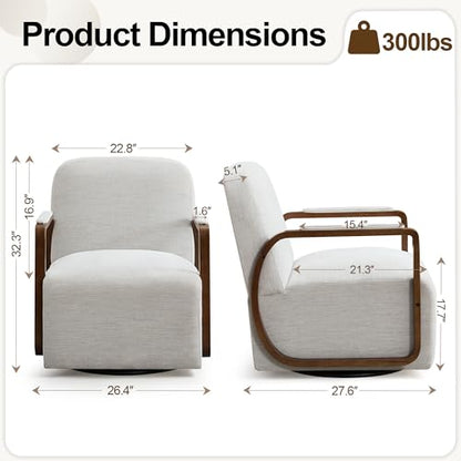 32" Chenille Upholstered Swivel Accent Chair, 360° Rotating Metal Base Modern Lounge Chair with Wooden Armrests for Living Room Bedroom, Beige - color: Beige, size: 1 Pack