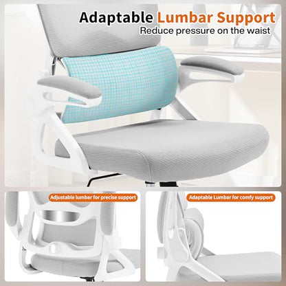 Ergonomic Office Chair,Mesh Office Chair with Lumbar Support,Mid Back Desk Chair with Flip-up Arms,400 lbs Comfy Computer Chair for Home Office (Light Grey) - color: Light Grey