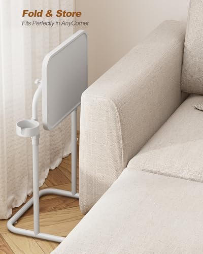 TUTOTAK C Shaped End Table with Tiltable Surface, Set of 2, Adjustable Height Side Table, Slide Under Couch Table TV Tray for Eating, Sofa Tray for Livingroom, Bedroom White TB01BW0912 - color: White