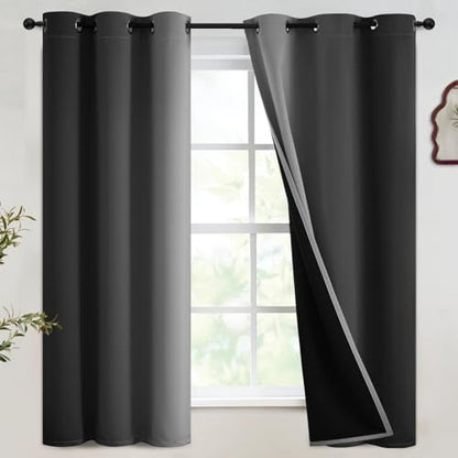 SimpleHome 100% Blackout Ombre Bedroom Curtains Black and Greyish White,63L | Room Darkening Curtains,Thermal Insulated Grommet Window Drapes and Curtains for Living Room,2 Panels, 42x63 inches Length - color: Black With Black Back, size: 42"W x 63"L (Pac
