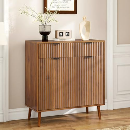 LYNCOHOME Fluted Sideboard Buffet Cabinet with Storage, 1 Drawers and 2 Doors,Solid Wood Feet for Kitchen, Hallway - size: 15.8"D x 31.5"W x 34.7"H
