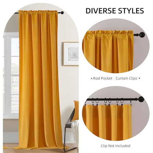 Joydeco Yellow Velvet Curtains 63 inch Length 2 Panels, Luxury Blackout Rod Pocket Thermal Insulated Window Curtains, Super Soft Room Darkening Drapes for Living Dining Room Bedroom,W52 x L63 inches - color: Rod Pocket | Golden Yellow, size: 52"W x 63"L (