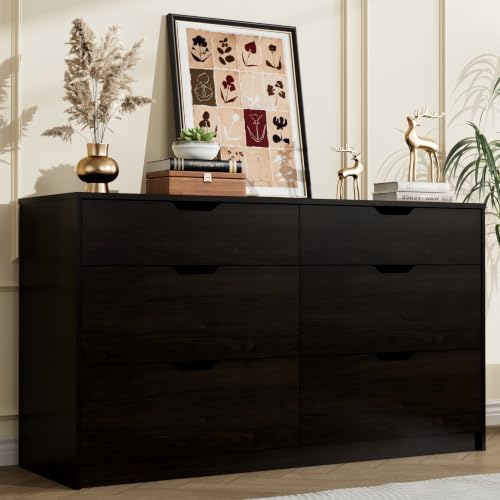 YESHOMY Dresser for Bedroom, 47.2" Modern Wood Chest with 6 Drawers | Two Drawer Sizes, Anti-Tip, Storage Cabinet & TV Stand for Living Room, Closet, Entryway, Brown - color: Brown