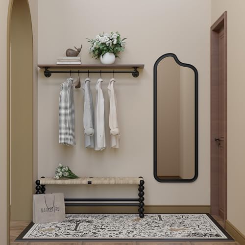 Clothes Rack 48in, Wall Mounted Garment Rack with Solid Walnut Wood Shelf, Heavy Duty Hanging Clothes Rack, Multi-Purpose Hanging Rod, Space-Saving Closet Storage - color: Walnut, size: 1T48IN