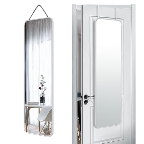 47x14" Full Length Mirror Over the Door,Wall Mounted/Rope Hang Silver | HD Crystal Clear Tempered Glass,Aluminum Frame Rect Full Body Dressing Mirrors for Bedroom,Bathroom, Entryway,Living Room - color: Silver, size: 47"L x 14"W