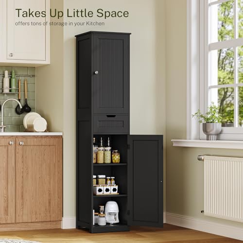 67" H Tall Storage Cabinet with 2 Doors and 1 Drawer, Narrow Black Cabinet with Adjustable Shelves, for Bathroom, Living Room, Entryway, Kitchen, Black - color: Black
