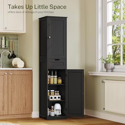 67" H Tall Storage Cabinet with 2 Doors and 1 Drawer, Narrow Black Cabinet with Adjustable Shelves, for Bathroom, Living Room, Entryway, Kitchen, Black - color: Black