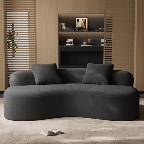 79" Curved Loveseat, Boneless Deep Seat Boucle Cloud Sofa, Black | Curved boneless design, deep plush seating, soft boucle upholstery and 2 pillows deliver cloud-like comfort for living rooms. - color: Black