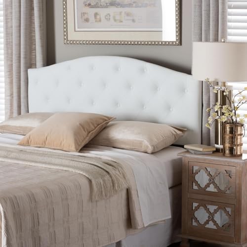 Baxton Studio Myra Modern and Contemporary Full Size White Faux Leather Upholstered Button-Tufted Scalloped Headboard - color: White, size: Full