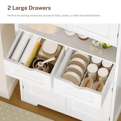 Kitchen Pantry Cabinet with Adjustable Shelf, Tall Storage Cabinet with 2 Drawers & 4 Door Shelves, Food Pantry Cabinets, for Kitchen, Dining Room, Living Room, White - color: White