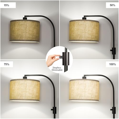 Nintiue Upgraded Modern Arc Dimmable Tall Standing Floor Lamp with Champagne Shade, 1200 Lumens LED Bulb Included, for Living & Reading Room, Bedroom, Office & Nursery, Black - color: Matte Black-Champagne Shade