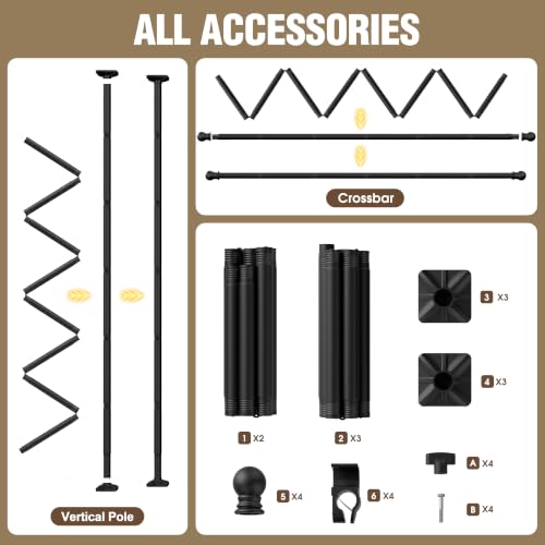 AKTOP Extra Long Room Divider Curtain Rod, No Drill Tension Rod, Black | Adjustable 3.5-11ft(H) x 42-233"(W), Heavy Duty Floor-to-Ceiling Design for Stability, Damage-Free Setup, Large Space Privacy - color: Black