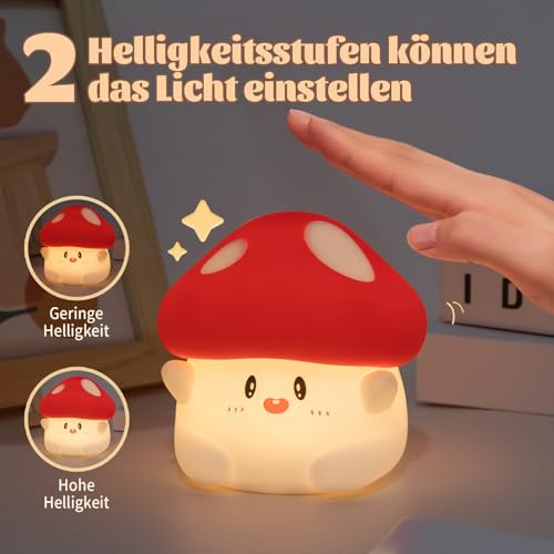 Rytinazzz Silicone Night Light for Kids, 50H Long Battery Mushroom Lamp, Gift for Kids, Cute Bedside Light for Girls Room, Rechargeable Tap Control - color: White