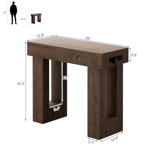 Unikito 39" Entry Table with Power Outlet & Sensor Light, Rustic Oak | Narrow Foyer Table with Open Storage, Wooden Console Table, Versatile Modern Entryway Tables for Entrance/Hallway/Living Room - color: Rustic Oak, size: 39IN
