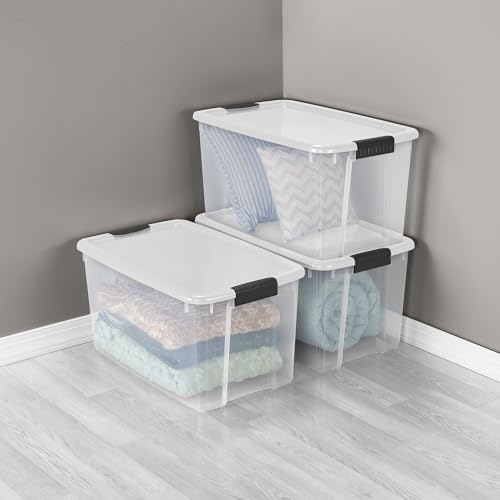 Sterilite 4 Pack Ultra Latching Box, Storage Bins with Lids, Clear Plastic, 70 Quart - Heavy-Duty Organizing Containers for Closet, Bathroom, and Office - size: 70 Quart