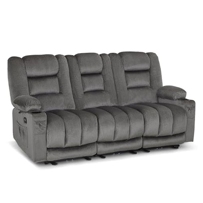 MCombo 82 in 3 Seater Reclining Sofa with Heat and Massage PR647 (Grey) | 155° Zero Gravity, Reclining Middle Seat, Dual Charging Ports, Cup Holders, FSC & OEKO Certified - color: Grey, size: 3 Seater Recliner with Zero Gravity