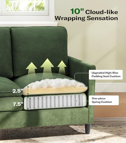 Welzona 3-Layers Cloud Loveseat Sofa, 51" Small Couch, Teddy Small Sofa | Comfy Teddy Fabric, Washable Covers, Tool-Free Setup, All-wood Futon Couch for Living Room, Bedroom, Small Spaces, Green - color: Green, size: cloud loveseat