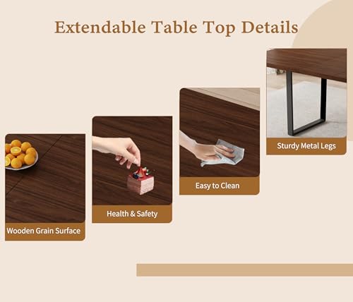 Mid-Century Extendable Dining Table Set, 63"-79", 6 Upholstered Chairs - color: Table + 6 Brown Chairs, size: 63"-79"