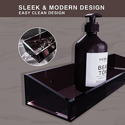 Bakzon Acrylic Wall Mount Organizer, Self Adhesive Shelves, No Drilling Hang Walls, for Bathroom, Kitchen, Living Room - Dark Brown - style: Shower Shelf-Black