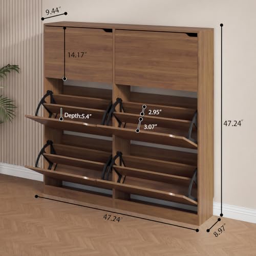 Walnut Hidden Shoe Storage Cabinet for Entryway with 6 Flip Drawers | Slim & Narrow Design Saves Space, Adjustable Shelves Fit Various Shoes, Ventilation Reduces Odors, Anti-Tip Safety - color: Walnut, size: Regular 6 Drawers