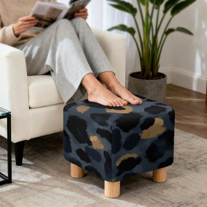 Black Golden Leopard Print Ottoman Cover Square, Washable Small Ottoman Cover - Stretch Ottomans Slipcover, with Elastic Band, Soft for Storage Stools - color: Black Golden Leopard