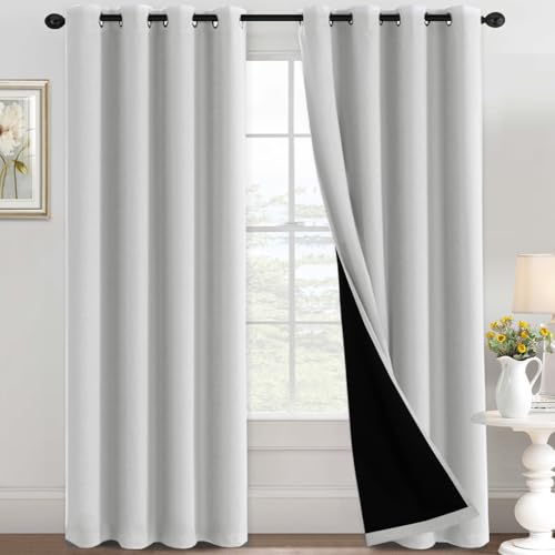 H.VERSAILTEX 100% Blackout Curtains for Bedroom Thermal Insulated Full Blackout Curtains for Living Room Energy Efficiency Window Drapes with Black Liners 1 Panel, 52x84 Inch, Greyish White - color: Blackout Greyish White, size: 52"W x 84"L (Pack of 1)